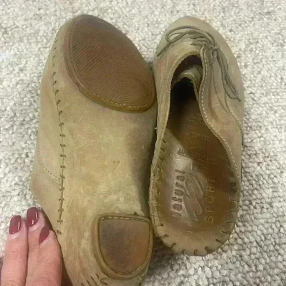 Natural Sport Italy Women's Mule Size 7 Wedge Heel Clog Tan Leather Lace Up Shoe - Picture 6 of 8